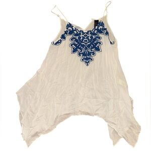 Blue Rain White Blue Bohemian Draped Tank Top XS